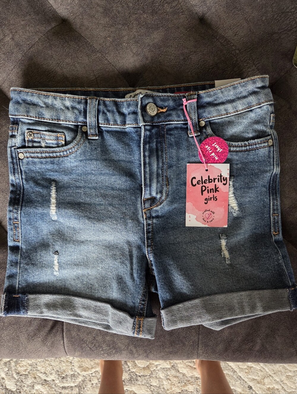 NWT Celebrity Pink Girls Mid Rise Rolled-Hem Denim Shorts Size 12